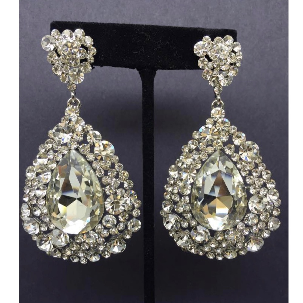 L&M Bling Crystal on Silver Pageant earrings $39.50 online! 1.75" x 3.25"